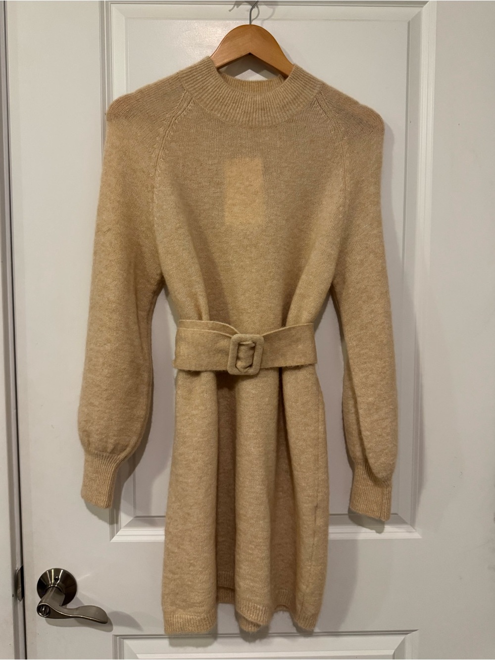 Sezane Enola Belted Wool and Mohair Dress